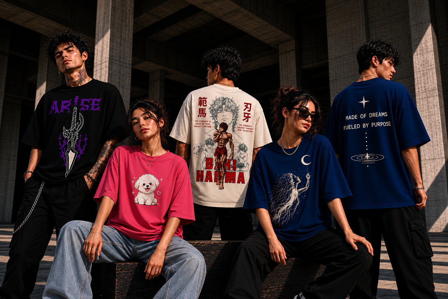 Models wearing ZidTee oversized graphic tees